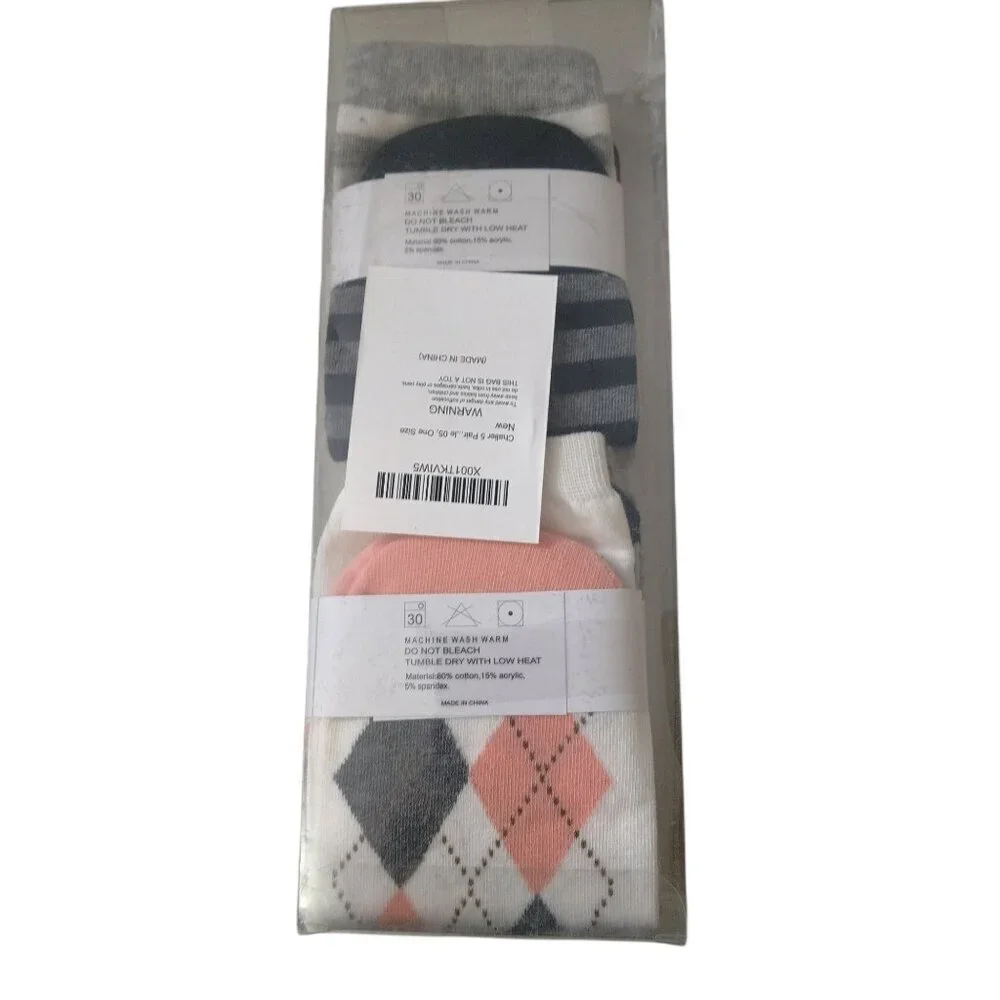 Fashion Boutique Women's One Size 5 Pairs Geometric Multi-Color Socks New